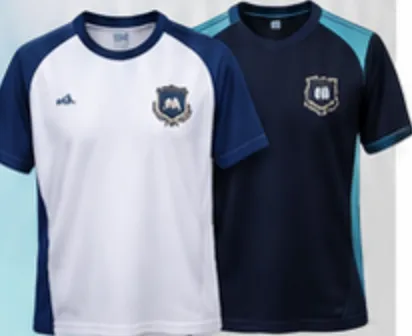 Camisetas deportivas blanca y azul con escudo