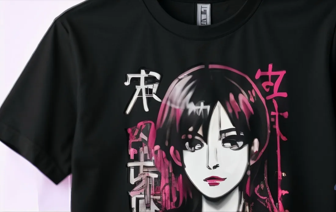 Polera negra con ilustración estilo anime